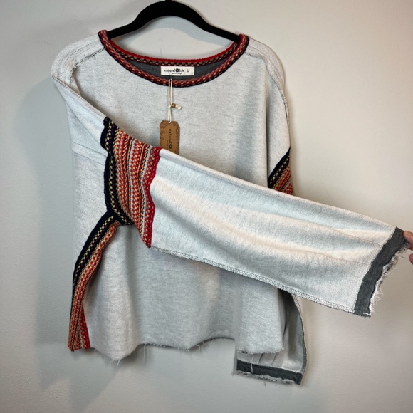 Natural Life Womens Knit Trim Sweatshirt Gray Oversize Boho Reversible NEW Large - Picture 12 of 16